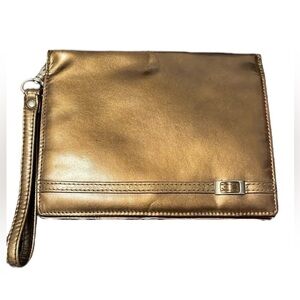Kenneth Cole Leather Bronze Metallic Buckle Accent Wristlet - silver hardware